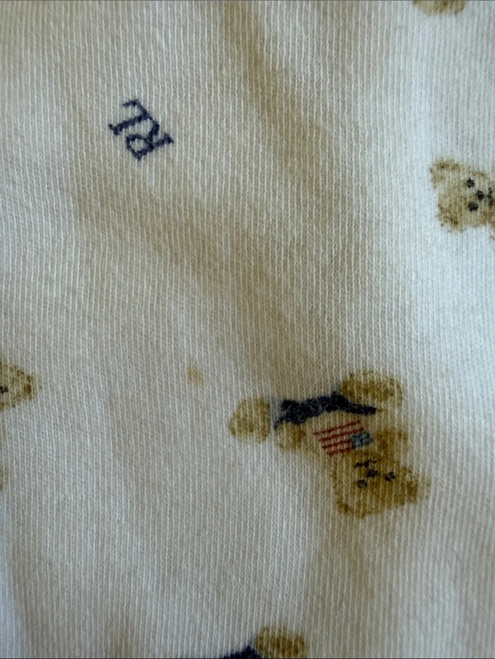 Ralph Lauren Cream Baby Footed Pajamas and Hat Set with American Bear Print